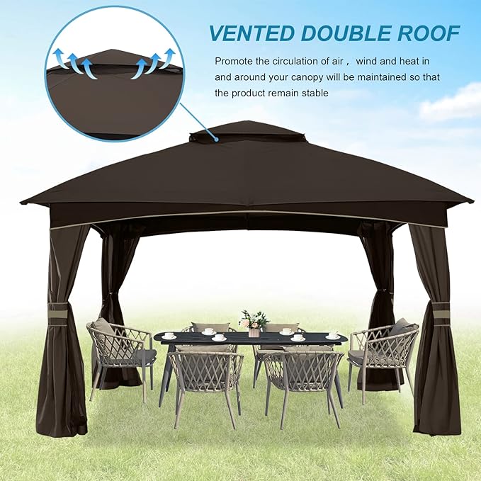 MASTERCANOPY Outdoor Patio Gazebo for Garden with Upgrade Steel Frame and Netting Walls (10x12,Brown)