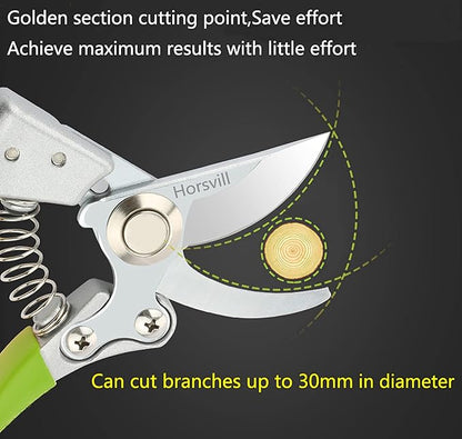 Garden Shears, Japanese Pruning Shears for Heavy Duty, Flowers Herbs Grapes Plant and Branch Cutters, Clippers, Trimmers, Scissors (Green)