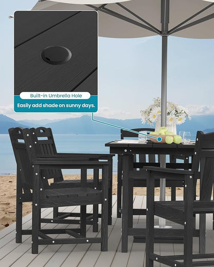 Ciokea HDPE Outdoor Dining Set 7-Piece Patio Table and Chairs with Umbrella Hole, All-Weather Patio Dining Set for 6, Durable Patio Furniture Set for Backyard, Garden, Lawn & Poolside, Black