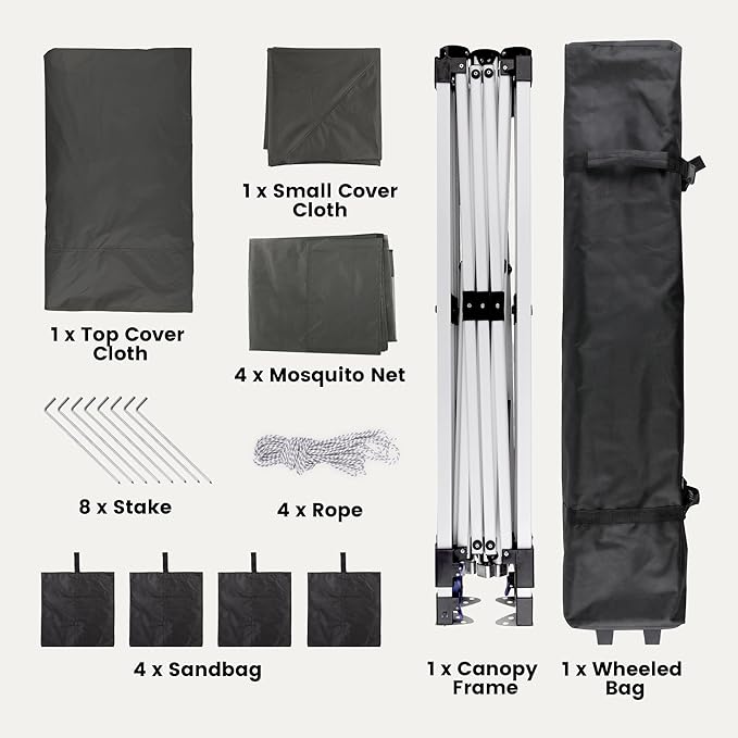 Bealife 13x13 Pop Up Gazebo Tent with Mosquito Netting, Outoor Canopy Tent with 4 Sandbags, 8 Stakes, 4 Ropes, Roller Bag, Pop Up Canopy for Lawn Backyard Garden Deck (Grey, 13x13)