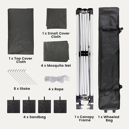 Bealife 13x13 Pop Up Gazebo Tent with Mosquito Netting, Outoor Canopy Tent with 4 Sandbags, 8 Stakes, 4 Ropes, Roller Bag, Pop Up Canopy for Lawn Backyard Garden Deck (Grey, 13x13)