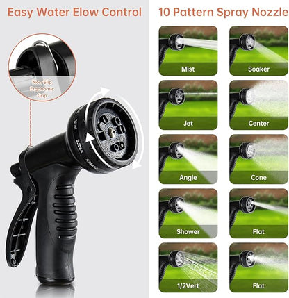 Stainless Steel Garden Hose 75 ft Heavy Duty Metal Water Hoses with 10 Function Water Hose Nozzles for Yard Outdoor