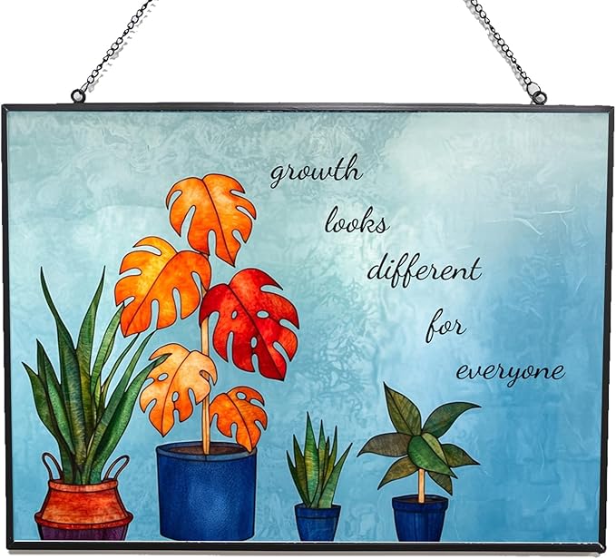 Customized Rectangle Mental Health Poster for Therapy, Motivational Stained Glass Window Hangings, Handcrafted Stained Glass Suncatchers, Gift for Cat Lovers Nature Lovers 15"x11"
