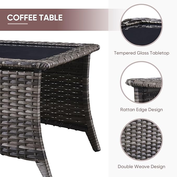 Patio Furniture 4 Piece, All-Weather PE Wicker Outdoor Furniture Set with Coffee Table,Outdoor Patio Furniture with Swivel Rocker Chairs and Outdoor Sofa