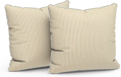 LVTXIII Set of 2 Patio Throw Pillows Waterproof 18"x18" Fade Resistant Outdoor Throw Pillows with Inserts, Fluffy Decorative Garden Toss Pillow Cushions for Home Patio Coach Sofa Use, Strip Beige