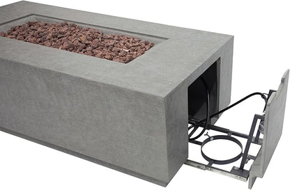 Elementi Andes Propane Gas Fire Pit Table Bundle Cast Concrete with Concealed pullout Propane Tank Storage Drawer | Electronic Ignition | Canvas Cover, Lava Rock Included | Light Gray (Propane Gas)
