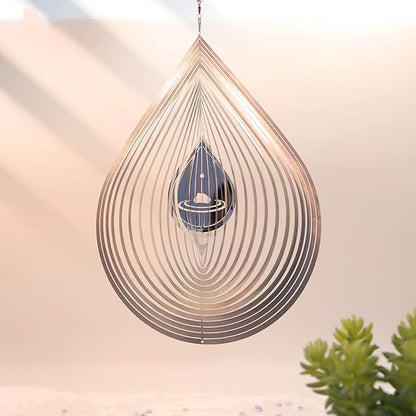 Wind Spinner 3D Water Droplets Shape Highly Reflective Stainless Steel Metal Outdoor Garden Decor,Decorations to Scare Away Yard Birds12in