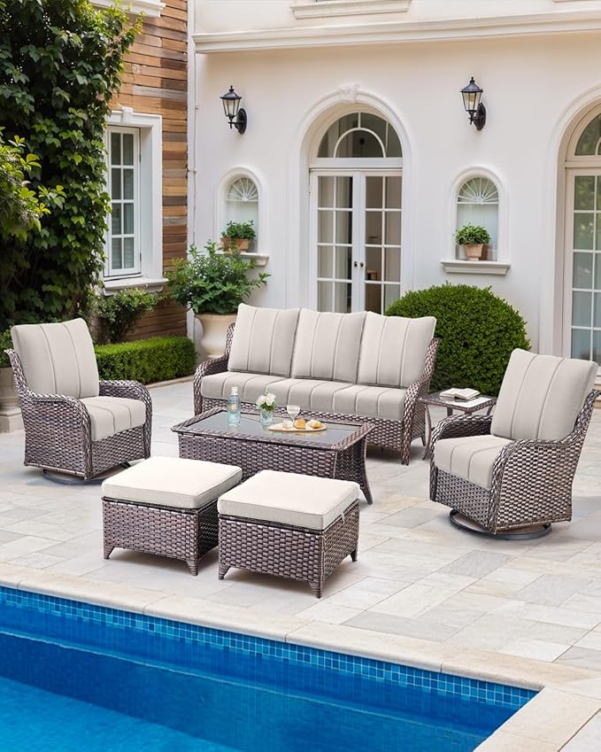 Luxury 24x24x6 Inch Kitty Outdoor Chair Cushions Set of 4 - Heavy Duty Water-Resistant Cushion for Patio Furniture Dining Gliding Rocking Chair Loveseat L-Shape Sofa - Beige