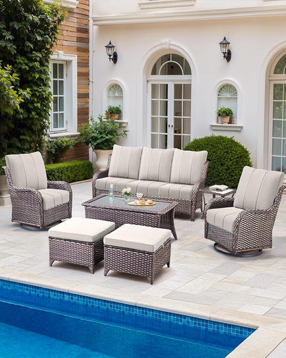 Luxury 24x24x6 Inch Kitty Outdoor Cushions for 5 Peice Patio Furniture Set - Set of 5 Water-Resistant Pillow for Dining Rocking Swivel Chairs Loveseat Couch Sectional Sofa - Beige