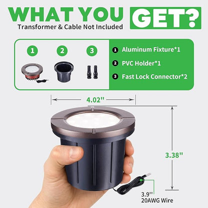 Low Voltage Well Lights LED, 12V in-Grade Landscape Lights, Outdoor IP67 Waterproof, 6" Wired Grated Top Aluminum ORB for Path Yard 6W 350LM 10 Pack