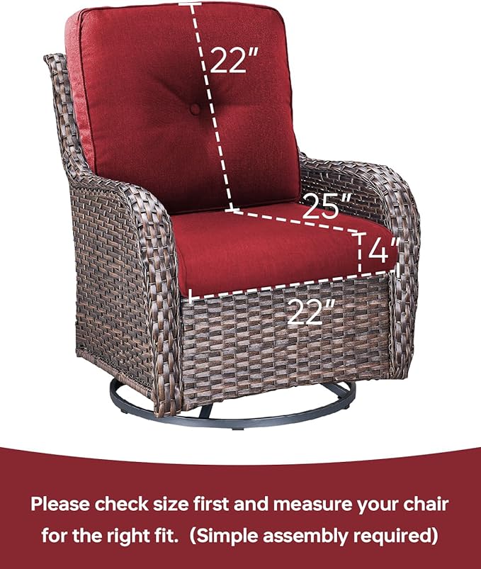 Pop 22x25/22x24 Outdoor Cushions for Patio 5 Piece Set - Set of 5 Water-Resistant Replacement Cushion for Wicker Dining Rocking Swivel Chairs Loveseat Couch Sectional Sofa - Red/Button