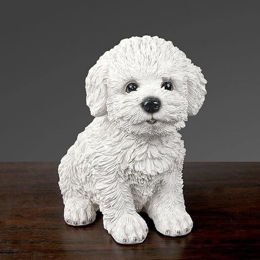 Dog Statue for Outdoor Maltese Dog Ornament Resin Bichon Frise Statue for Home Decor