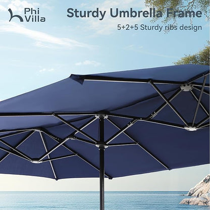 PHI VILLA 13ft Outdoor Market Umbrella Double-Sided Twin Large Patio Umbrella with Crank, Navy Blue