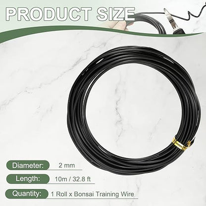 Bonsai Training Wire, 2mm x 32.8 ft Anodized Aluminum Floral Plant Training Wire Bendable Metal Stems Accessories for Gardening Branch Fixing Crafts (Black)