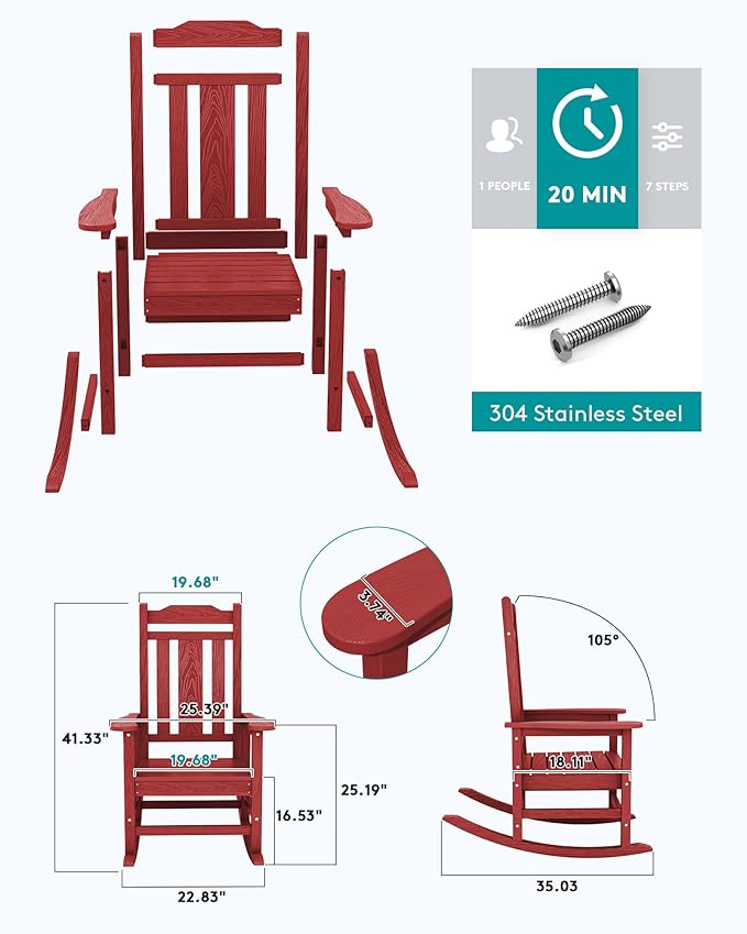 SERWALL Outdoor Rocking Chair Red