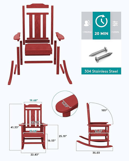 SERWALL Outdoor Rocking Chair Red