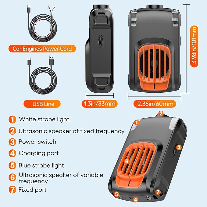 Ultrasonic Mice Repellent Indoor, 1 Pack Rodent Mouse Repellent Plug in, Electronic Rat Pest Bat Deterrent with 4 Strobe Lights, Rodent Repellent for Car Engines, House, Garage, Barn, Kitchen, Attic