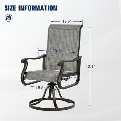 UDPATIO Patio Swivel Chairs Set of 4, Outdoor Swivel Chairs High Back with All Weather Textilene Metal Rocking Frame for Lawn Garden Backyard, Gray White