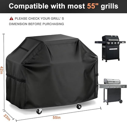 LBTING Grill Cover, 55-inch Heavy Duty 300D Oxford Waterproof Windproof UV Resistant BBQ Gas Grill Cover for Outdoor Barbecue Fit Most Brands Weber, Brinkmann, Char Broil, Holland