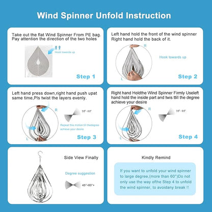 Wind Spinner Outdoor Metal Decorations, Silver Wind Spinners for Yard and Garden,3D Mirror Stainless Steel Hanging Wind Sculptur Chime Indoor Outdoor Garden Decoration Worth Gift (Drop)