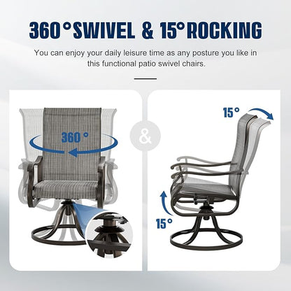 UDPATIO Patio Swivel Chairs Set of 4, Outdoor Swivel Chairs High Back with All Weather Textilene Metal Rocking Frame for Lawn Garden Backyard, Gray White