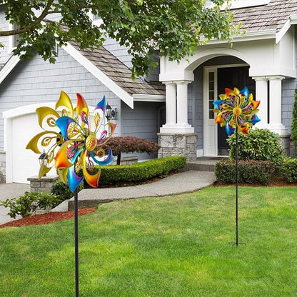 DREAMSOUL 13" Dia Wind Spinners Outdoor with 4 Prong Stakes, Kinetic Metal Wind Spinners for Yard and Garden Decor (52 * 13 Inches)