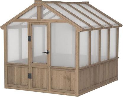 BlueWish 6x8FT Greenhouse, 6mm Polycarbonate Greenhouses with Cedar Frame, Wood Greenhouse with Adjustable Vent, Green House for Outside, Garden, Backyard