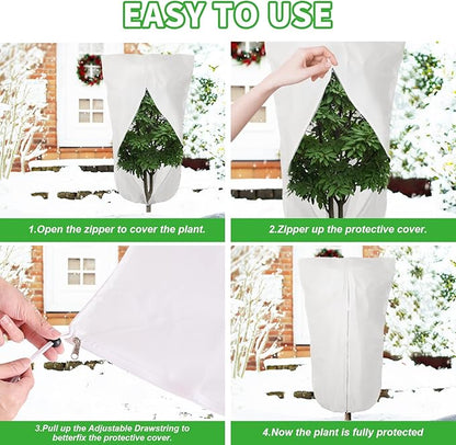 2 Pack 72"x47" Winter Plant Cover Freeze Protection, 3 oz/yd² Warm Shrub Covers with Zipper Drawstring, Frost Cloth Blankets for Fruit Tree Potted Plants Garden Cold Weather Protector