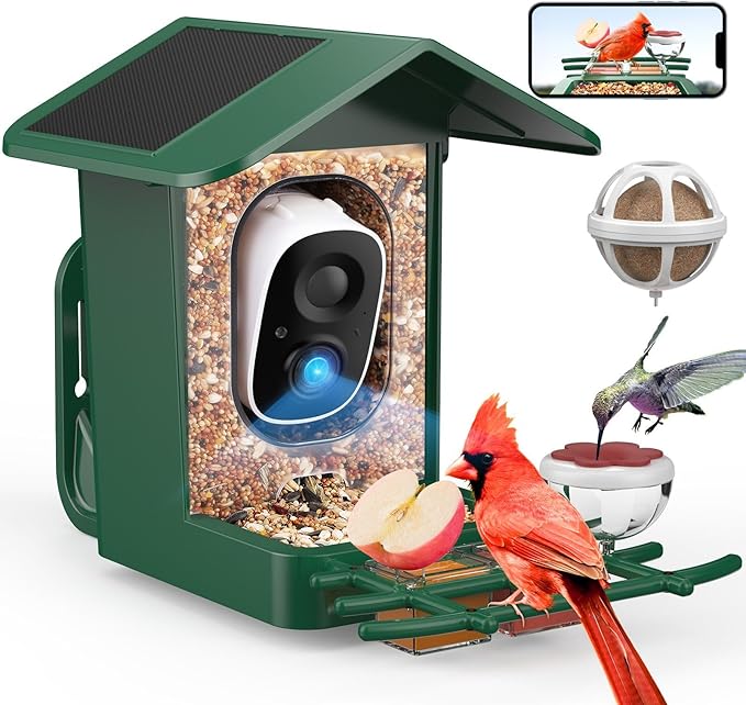 PeckCam® Bird Feeder with Camera Solar Powered, AI Identify & Auto Capture, 2K HD Live Video Smart Bird Feeder Camera Instant Notifications in Backyard, Gift for Bird Lovers