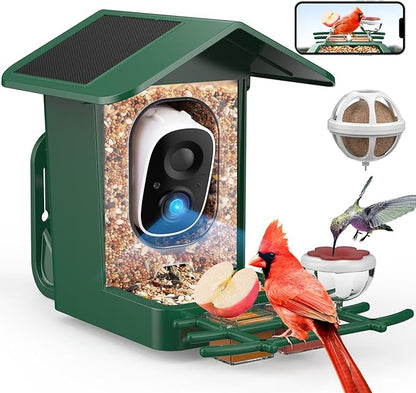 PeckCam® Bird Feeder with Camera Solar Powered, AI Identify & Auto Capture, 2K HD Live Video Smart Bird Feeder Camera Instant Notifications in Backyard, Gift for Bird Lovers