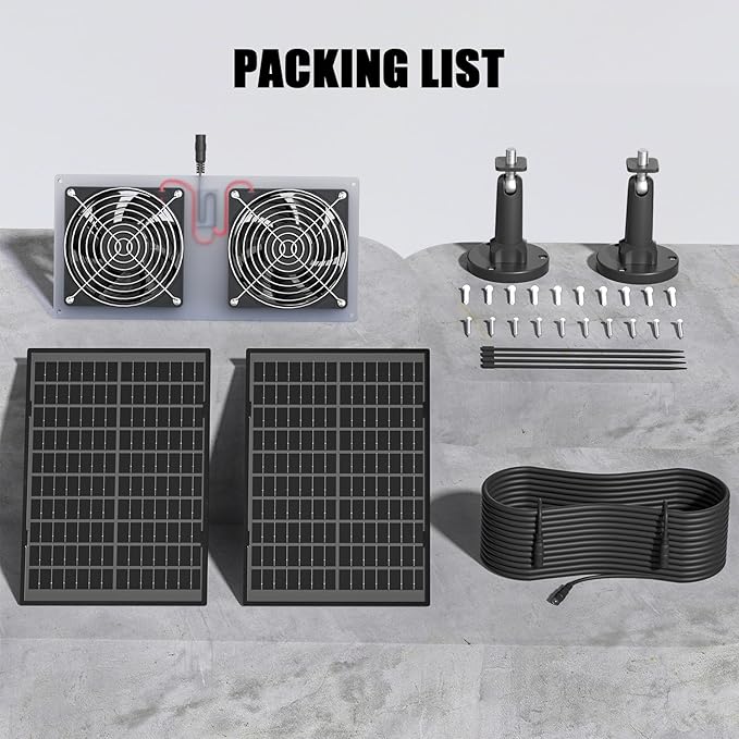 20W Solar Powered Fan Kit, IPX7 Weatherproof Dual Fan, Solar Exhaust Intake Cooling Ventilation for Chicken Coop,Greenhouse,Shed,Pet House,Outside with 11Ft/3.5m On/Off Switch Cable