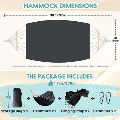 Anyoo Garden Cotton Hammock Comfortable Fabric Hammock with Spreader Bar Sturdy Hammocks Up to 450lbs Portable Lightweight Hammocks with Travel Bag for Camping Outdoor/Indoor Patio Backyard