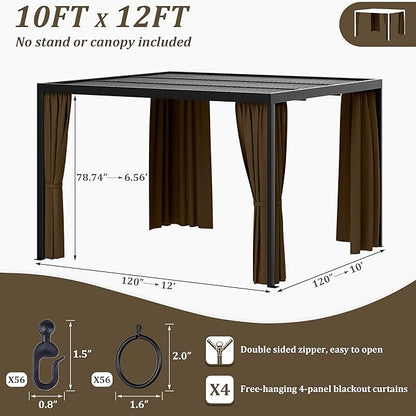 Gazebo Universal Replacement Privacy Curtain,10'×12' Gazebo Outdoor Waterproof Curtains, 4-Panels Sidewall Curtains with Double Zipper for Patio Canopy, Garden and Backyard (Curtain Only)