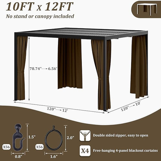 Gazebo Universal Replacement Privacy Curtain,10'×12' Gazebo Outdoor Waterproof Curtains, 4-Panels Sidewall Curtains with Double Zipper for Patio Canopy, Garden and Backyard (Curtain Only)