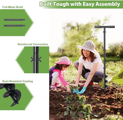 Post Hole Digger, Hand Auger Spiral Drill for Planting, 38 Inch Long Post Hole Digger Manual Earth Auger for Fence Posts, Sand, Bulb, Seedlings, Tree, Mail Box, Non Slip T Handle