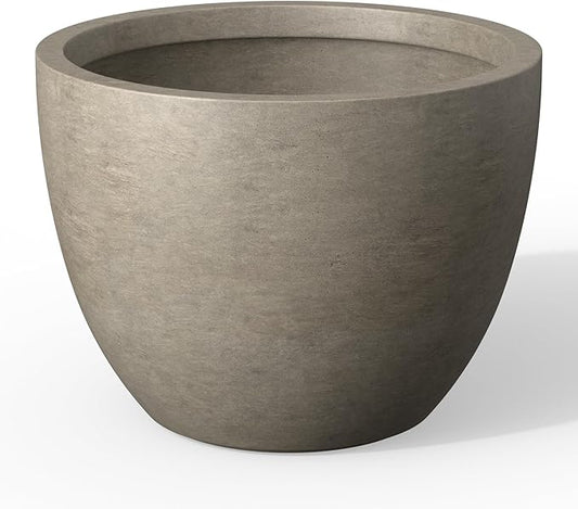 Kante 14.2 Inch Round Concrete Planter - Classic Large Indoor/Outdoor Plant Pot with Drainage Hole and Rubber Plug, Suitable for Gardens and Patios, Weathered Concrete
