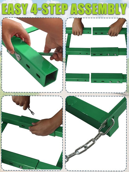 8ft Heavy Duty Drag Harrow for ATV, UTV, Tractor - Adjustable Tow Behind Leveling Rake with Weight Tray for Driveway Grader, Lawn, Field, Pasture, Food Plot Maintenance, Green(96 inch)