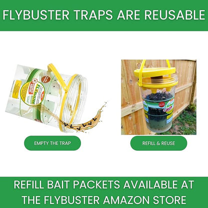 Flybuster Fly Trap | Outdoor Device for Catching Flies | 10-Liter Commercial Size (2-Pack) | Comes with Two Flytraps and 4 Bait Packets | 2,000,000 Fly Capacity | Non-Toxic | Child & Pet Safe
