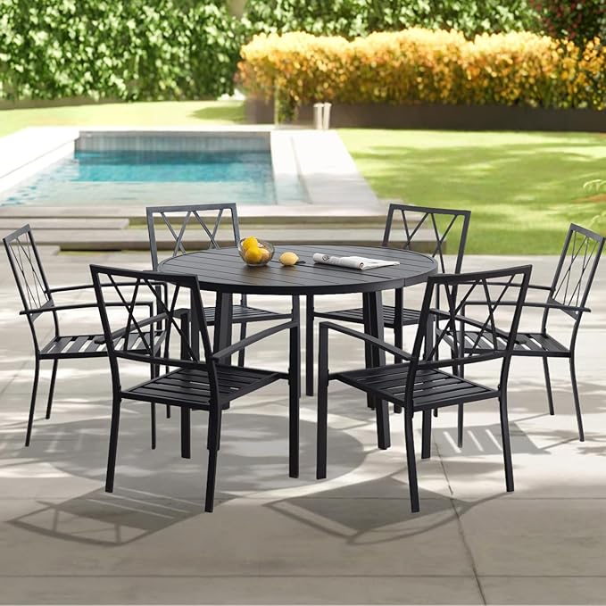 Outdoor Dining Chairs Set of 6, Aluminum Frame Stackable Patio Dining Chairs with Armrest, Wrought Iron Patio Bistro Chairs for Lawn, Backyard, Garden, Porch