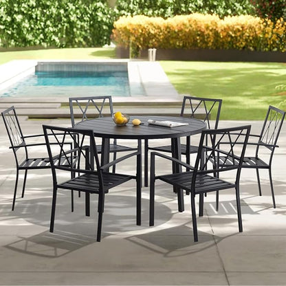 Outdoor Dining Chairs Set of 6, Aluminum Frame Stackable Patio Dining Chairs with Armrest, Wrought Iron Patio Bistro Chairs for Lawn, Backyard, Garden, Porch