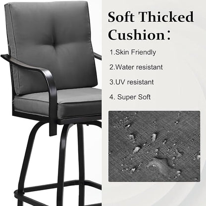 Patio Swivel Bar Stools, Outdoor High Back Swivel Bar Chair Set of 6 with Cushion & All Weather Steel Frame for Backyard, Lawn, Poolside and Balcony, Dark Gray