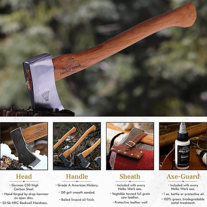 1844 Helko Werk Germany Classic Journeyman Pack Axe - Made in Germany Lightweight and Compact Backpacking Axe and Bushcraft Axe for Camping - Head 1.5 lbs, Handle 20 in. (Journeyman) #11441