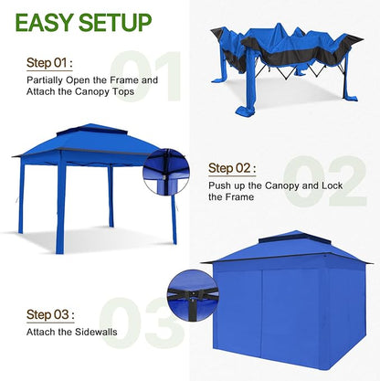 COOS BAY 11x11 Pop-up Instant Gazebo Tent with 4 Sidewalls Outdoor Canopy Shelter with Carry Bag, Stakes and Ropes, Blue