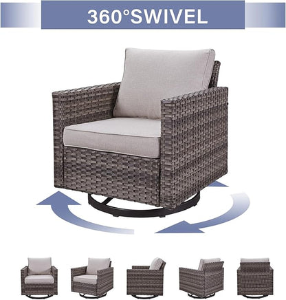 Outdoor Patio Swivel Rocker Chairs - Wicker Patio Swivel Rocking Chairs Set of 2 with Waterproof Wicker,Comfortable Cushions and Sturdy Metal Frame for Outside Porch Deck Backyard(Mixed Grey/Beige)