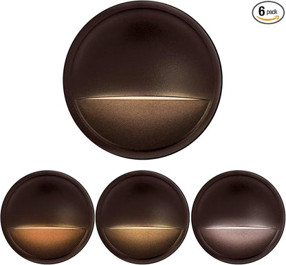 LED Low Voltage Deck Lights Outdoor Waterproof,6-Pack 3CCT Deck Lighting Fixtures Landscape Step,3W,12V-24V AC/DC Die-cast Aluminum Housing Fence Lamp Wired 2700K/3500K/5000K (Brown)