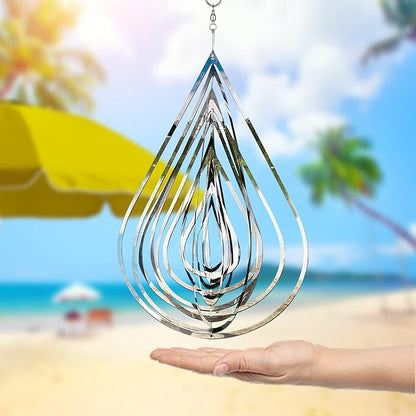 Wind Spinner Outdoor Metal Decorations, Silver Wind Spinners for Yard and Garden,3D Mirror Stainless Steel Hanging Wind Sculptur Chime Indoor Outdoor Garden Decoration Worth Gift (Drop)