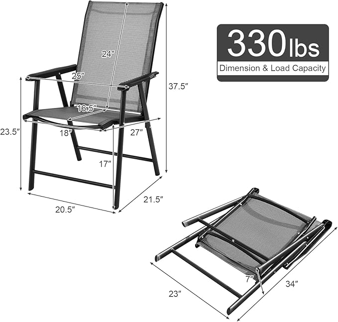 S AFSTAR Folding Patio Chairs Set of 6, Metal Textilene Patio Dining Chairs with Armrests, Foldable Sling Chairs Outdoor Lawn Chair for Garden Backyard Porch Deck, 330LBS Load (Gray)