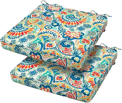 Magpie Fabrics Square Corner Seat Cushion, 18" x 18" x 2.5", 2 Pack, Indoor/Outdoor Waterproof Weather Resistant Universal Chair Pads for Patio Garden Dining - Paisley Multi