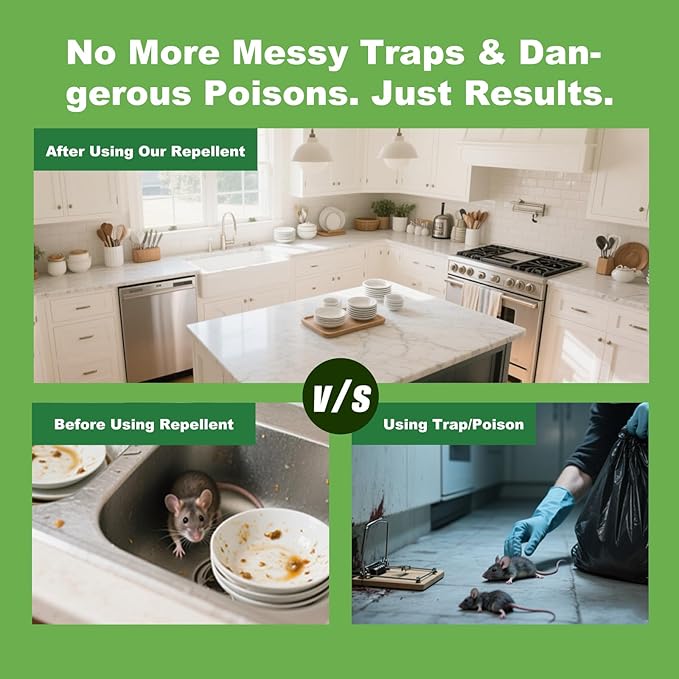 Rodent Repellent with Peppermint Oil -Mouse/Rat/Squirrel Repellent for Garage/Attic/Car Engine - Natural Indoor & Outdoor Mice/Mole Deterrent, Safe vs Moth Balls & Traps (60 Pack)