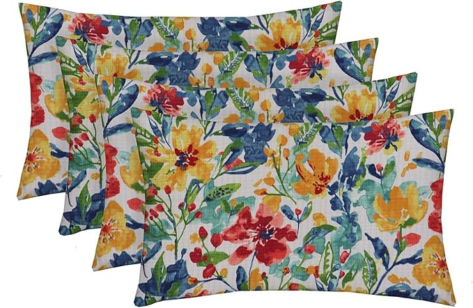 RSH DECOR: Lumbar Throw Pillows Set of 4 | 20” x 12" | All-Weather Spun Fabric | Water and Fade-Resistant | Outdoor Support Pillows for Patio Furniture | Oakmont Hightown Festival